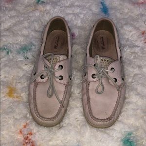 Pink and White Sperry Loafers, size 8
